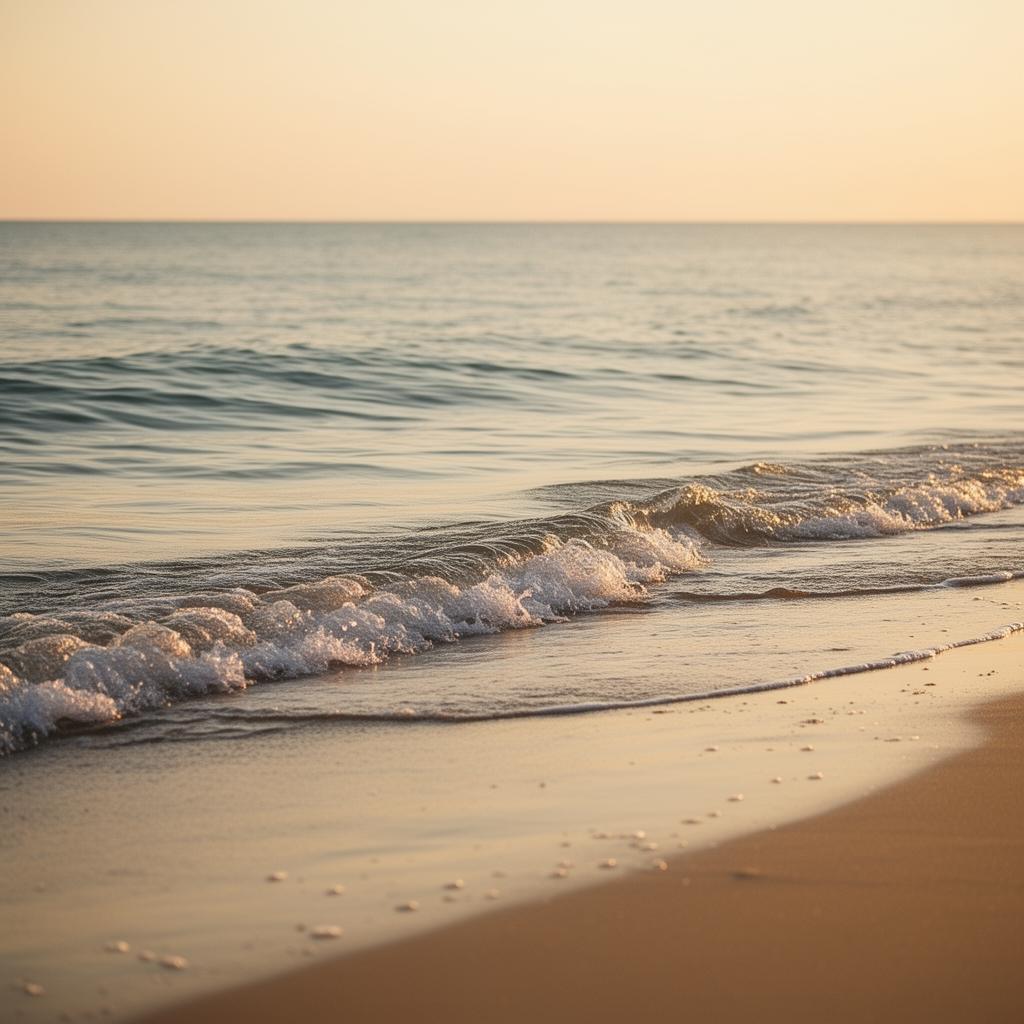 Calm ocean waves at golden hour